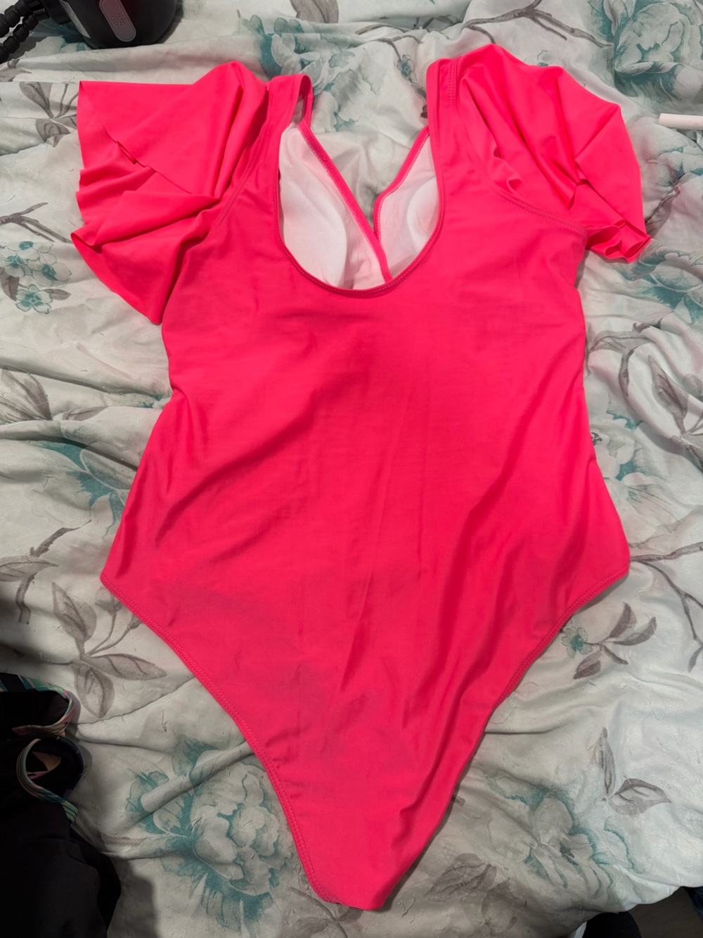 Girls' Hot Pink One-Piece Swimsuit with Ruching - Picture 2 of 2